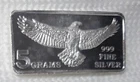 Monarch 5 Gram Silver Bar.999 Fine Bullion.  EAGLE BEAUTIFUL
