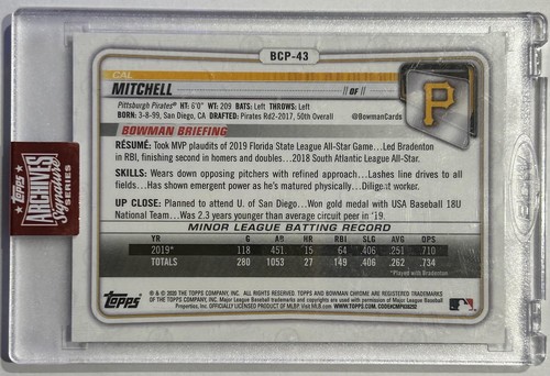 2023 Topps Archives Signature Series Cal Mitchell BCP-43 Pirates - Picture 2 of 2