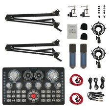 Studio Recording Kit Podcast Equipment Bundle Music Mixer w/ 2 Microphones Kit