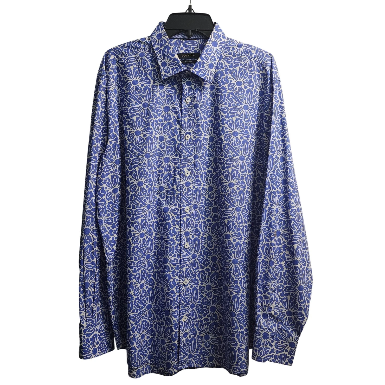 BUGATCHI Mens Long Sleeve Button Down Shirt Floral Classic Fit XL