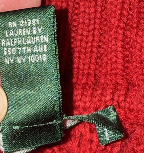 LAUREN RALPH LAUREN Women’s Red Cotton Cable Knit Collared Sweater Size Small - Image 4 of 4