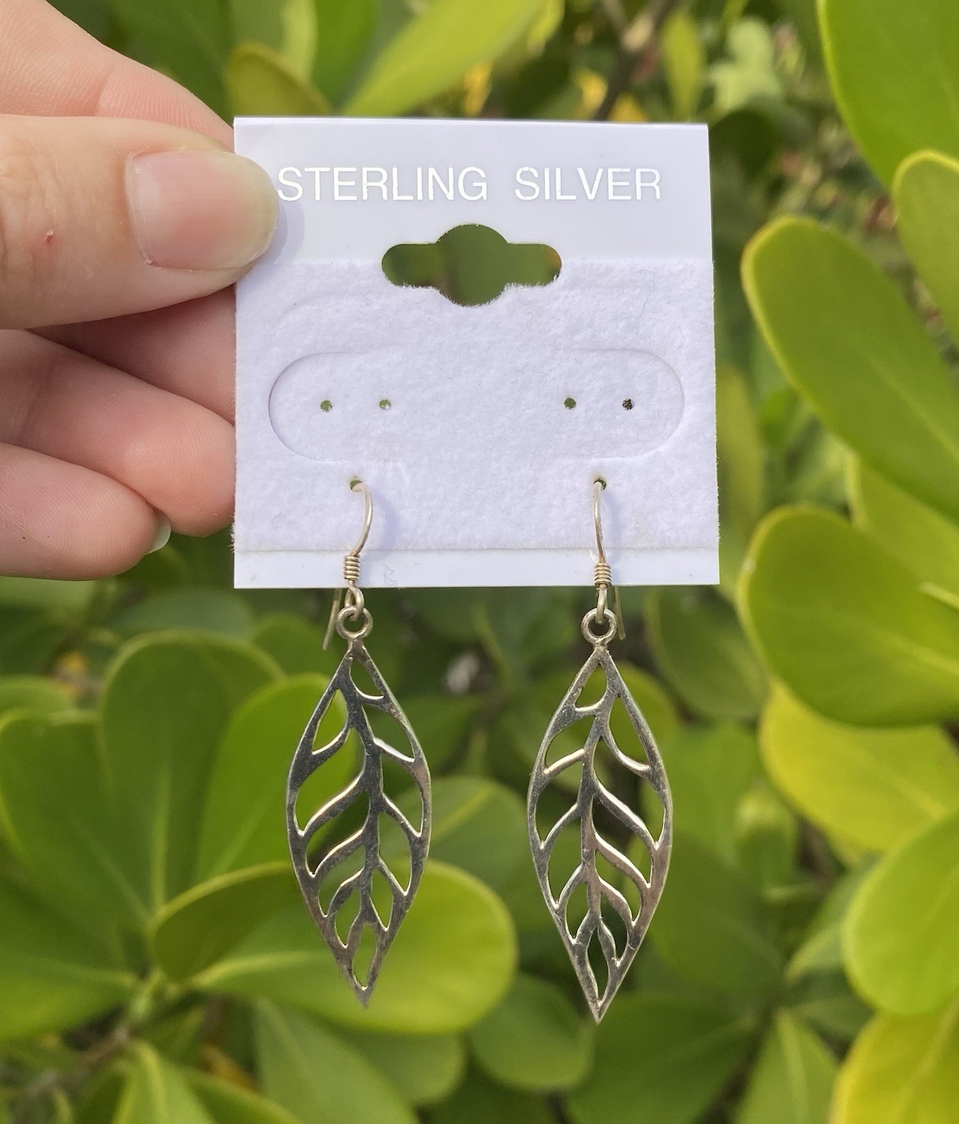 Beautiful Sterling Silver Leaf Dangle Hook Earrin… - image 2