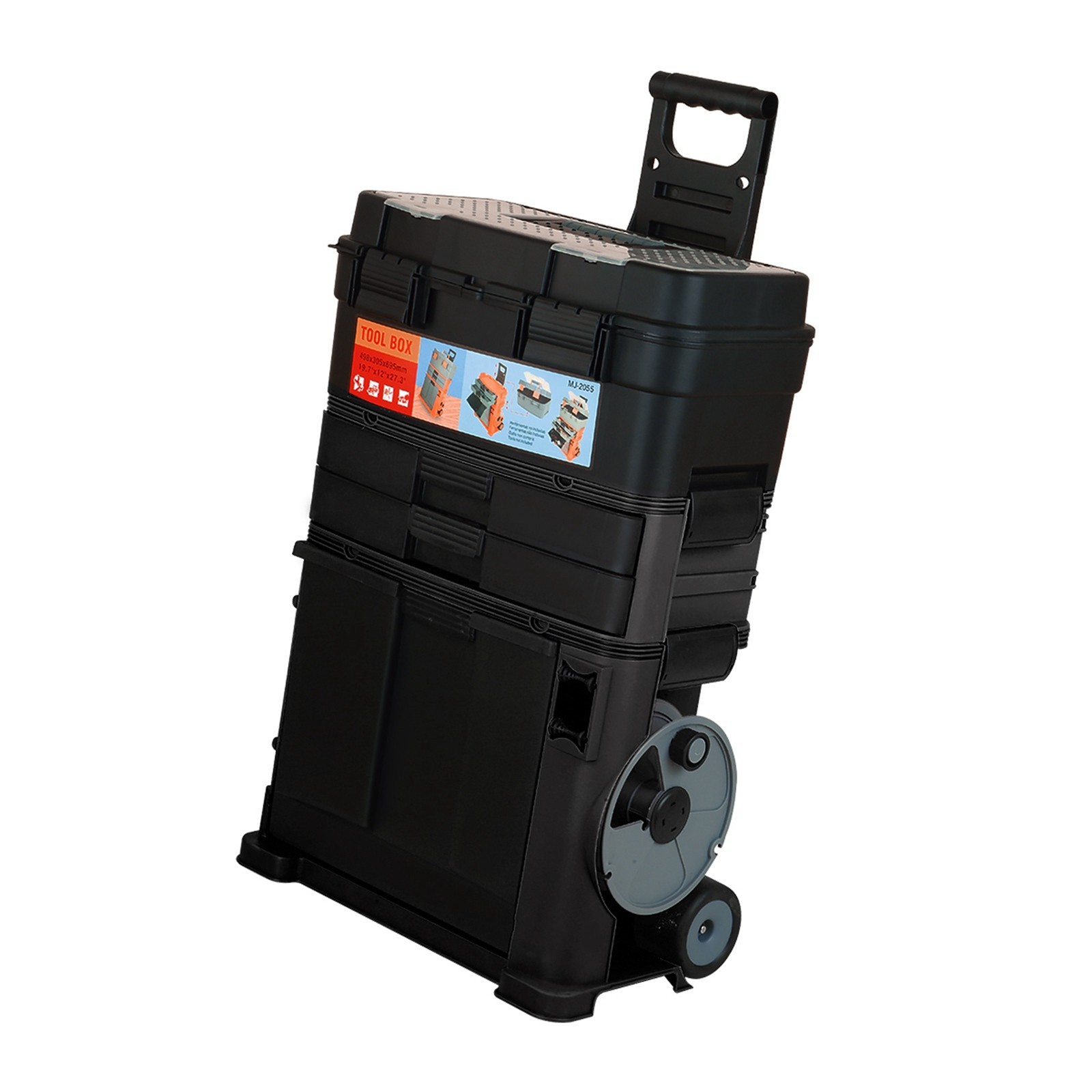 SwitZer 3-in-1 Rolling Toolbox Stackable Tool Box Storage Tilting Bin W/ Handle