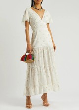 NWT Rixo Ivory Delicia Floral Applique Cotton Voile Midi Dress 4