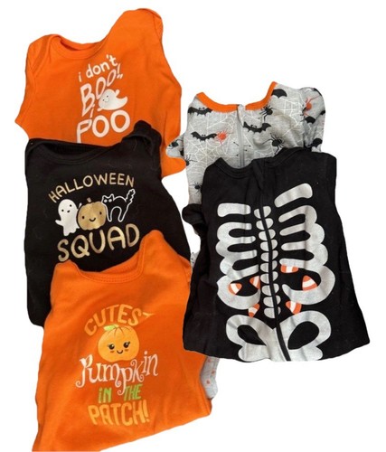 0-3 MONTHS Lot 5 Pieces Halloween Costume Pumpkin Ghost Baby Bat Boo Goth Funny