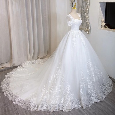 Custom Romantic Sweetheart Bride Ball Gown Wedding Dress Lace Appliques Beading