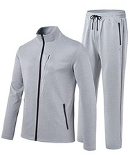 Men's Tracksuits Set Long Sleeve Causal Full Zip Running Sports Large B-grey