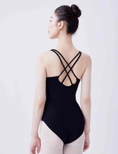 Women Double Ballet Leotards Black Gymnastic Bodysuit High Elastic Dance Outfit