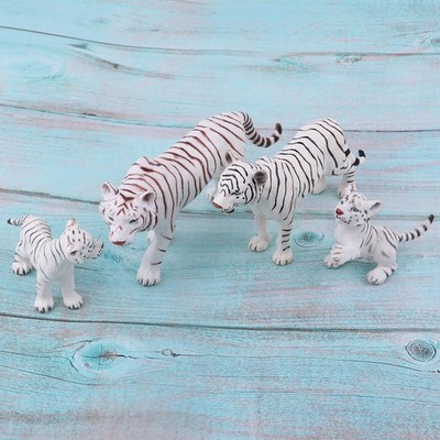4 Stück Simulation weißer Tiger Figur Spielzeug Tiermodell Set