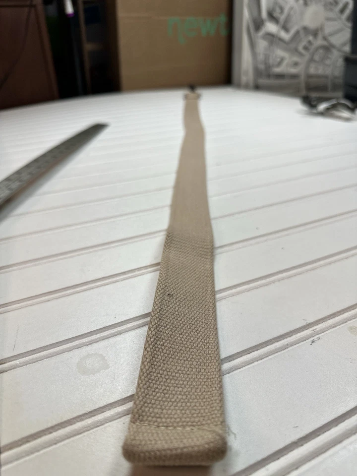 Cinturón Polo Ralph Lauren Beige Tostado Tela Algodón 40" Largo Total Cuero Pestaña Foto 3 de 4