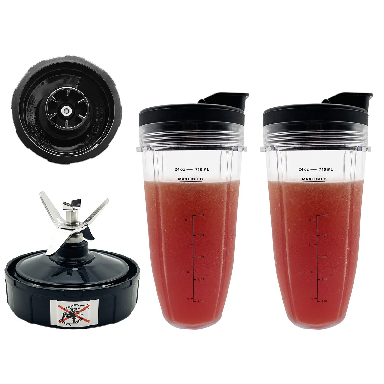 Blender 24 oz Cups with Lids & 6 Fins Female Blade Replaceme