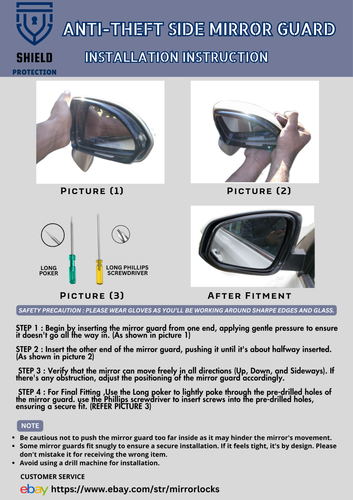 Anti-Theft Side Mirror Guards For Toyota C-HR Side View mirrors 2018-2022 - Picture 8 of 8