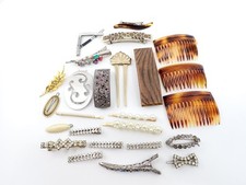 Vintage  Mid-century Hair Clip  Barrette Lot Rhinestone Celluloid Faux Pearl