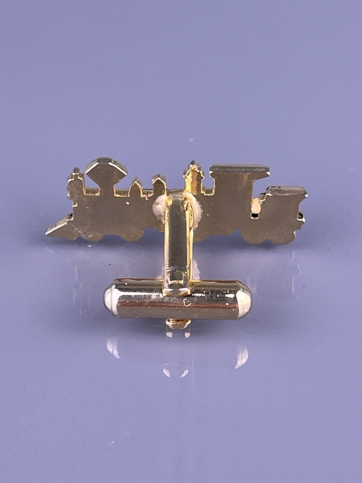 Steam Engine Train SINGLE Cufflink Gold Tone Rail… - image 3