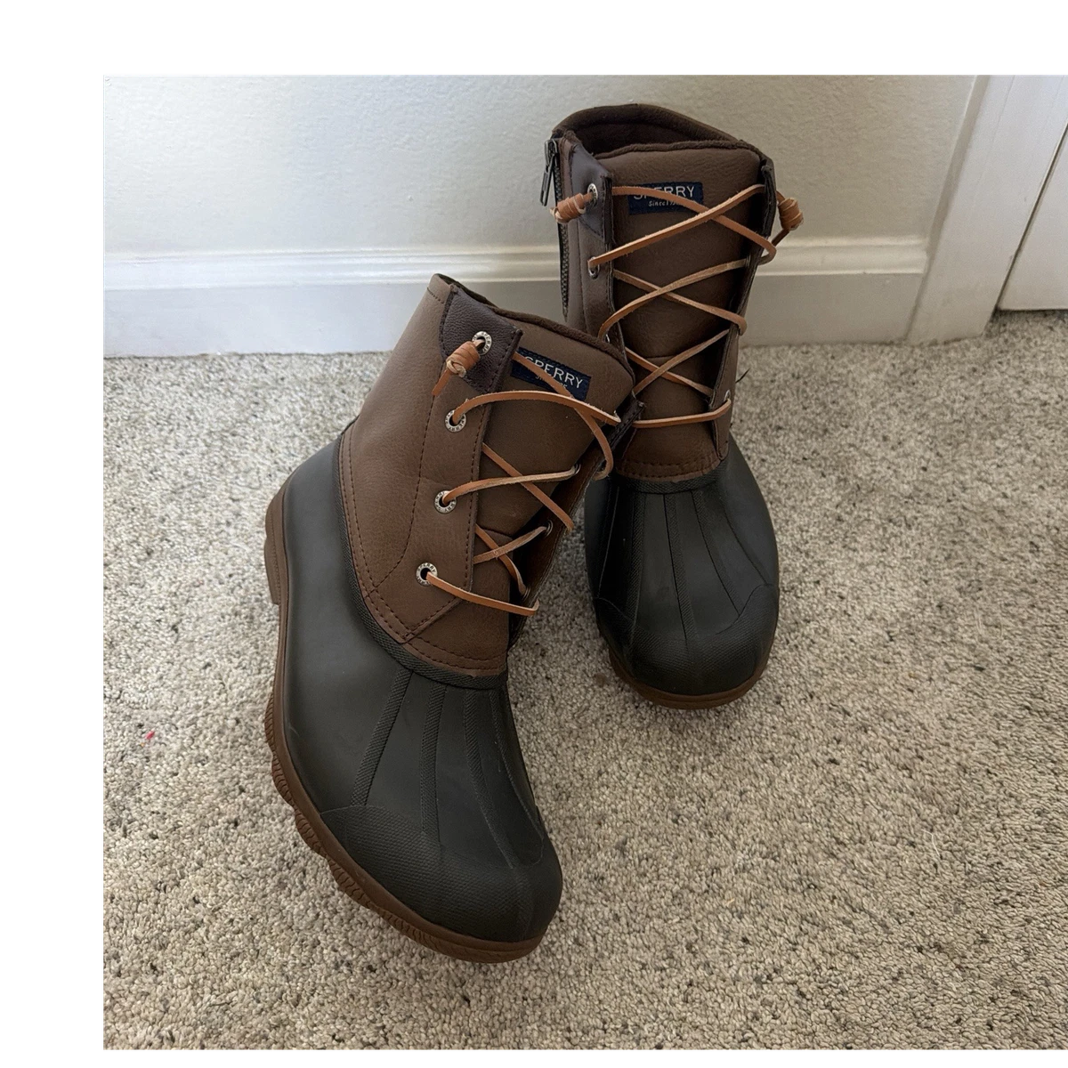 Sperry Brown Leather and Rubber Lace-Up Rain Boots Port Duck Boots Other brown | Sperry main image 3