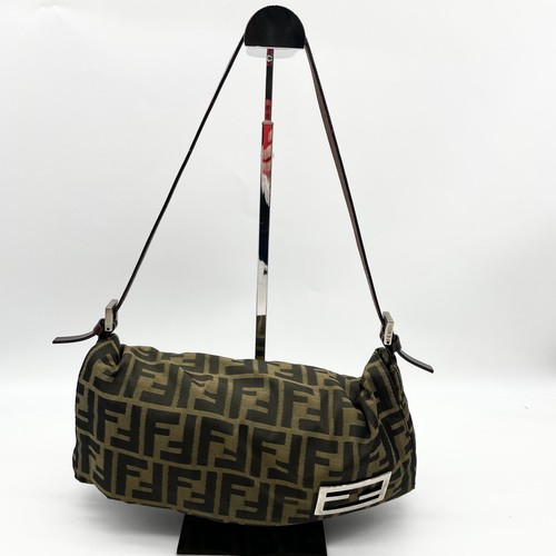 FENDI Mamma Baguette Shoulder bag FF logo Handbag Zucca Khaki Y2K Authentic