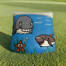 Ocean Golf Mallet Putter Cover Shark Whale PU Leather Magnetic Putter Headcover