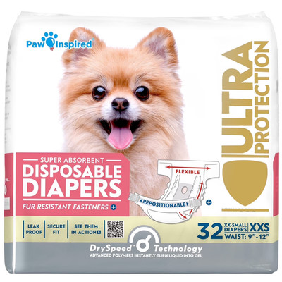 Paw Inspired Disposable Dog Diapers Female (XXS, 32 Count)