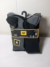 CATERPILLAR Mens Crew Socks Midweight Boot Cushion 6 Pack BLACK Gray 8-12 CAT