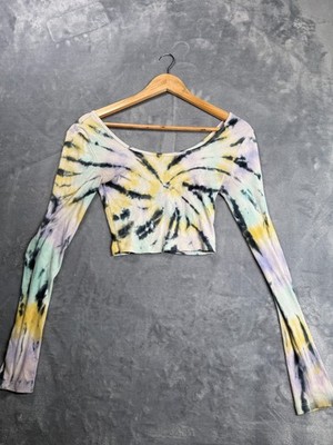 Aeropostale Ballet Crop Top Womens Small Multi Tie Dye Ribbed Knit Y2K