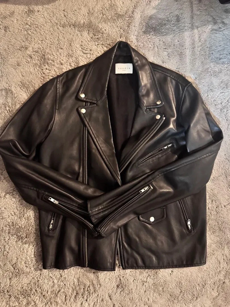 az　sandro ライダースジャケット　カーフレザー SANDRO オーバーサイズ レザージャケット | ブラウン | FARFETCH JP