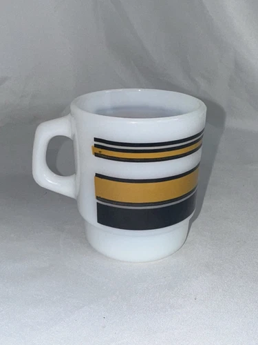 Vintage Fire King MCM Black Gold Milk Glass Coffee Mug 8oz