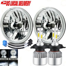 Chrome Pair 7 Inch Led Glass Headlight Round Original Classic Look Conversion