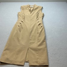 Calvin Klein Sheath Dress Side Pleat Tan Sleeveless Professional Workwear 6