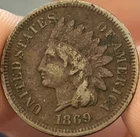 1869 Indian Head Penny (F+ Details, Environmental Damage)