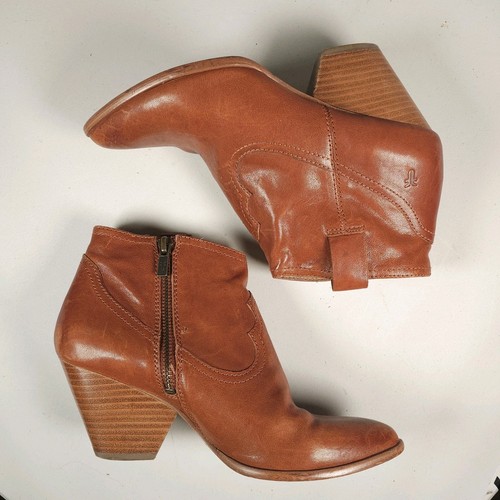 Bottines FRYE Reina cuir cognac marron bout pointu talon taille 7 M - Photo 7/11