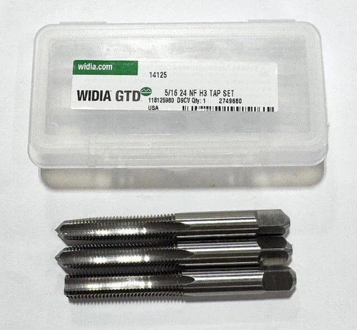 Widia 5/16-24 NF HSS Hand Tap Set 4 Flute H3 Plug Bottoming Taper USA