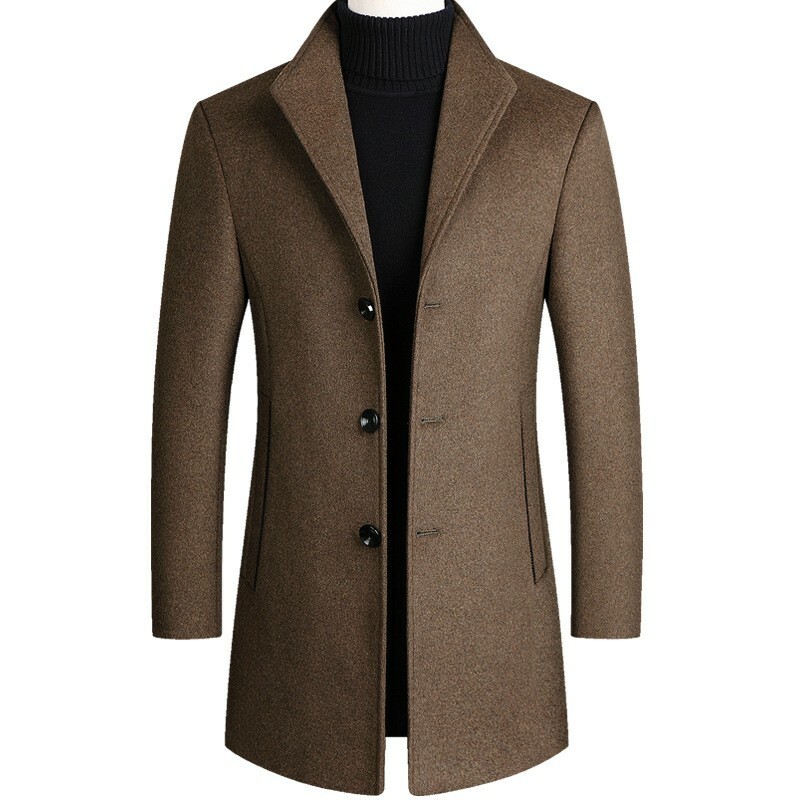 2025 Men's Woolen Jacket Trench Mid Long Coats Business Overcoat