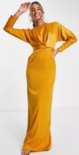 ASOS DESIGN Satin Maxi Dress-Wrap Waist In Mustard Size 8 Occasion Modest RRP 65