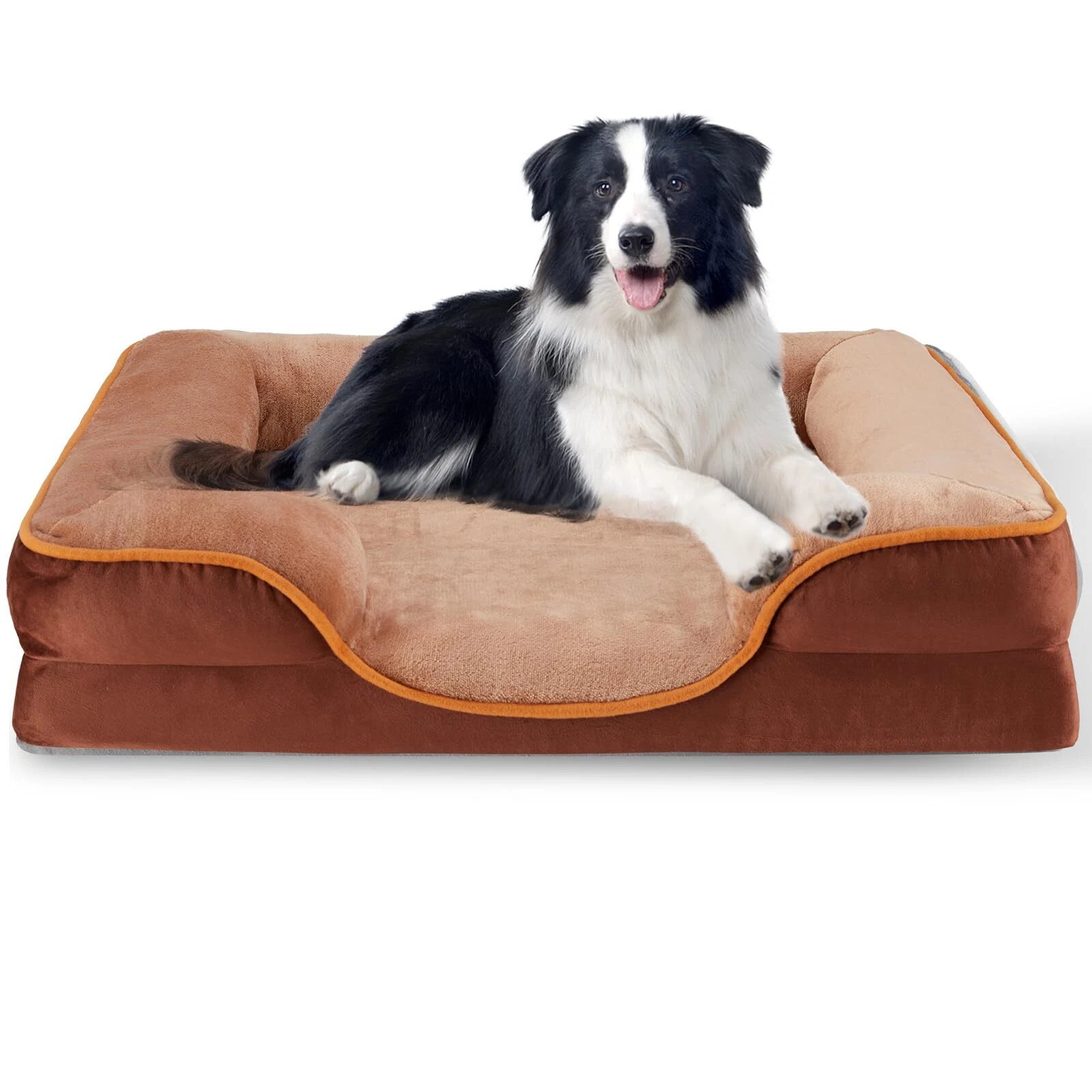 35/42 Inch Dog Bed Memory Foam Pet Couch Bed with Washable Removable Cover Brown
