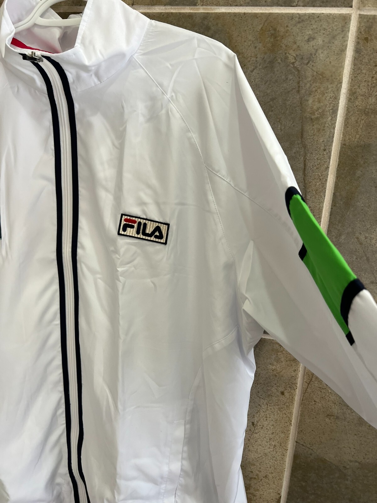 FILA BNP Paribas Tennis Open Uomo XL Giacca Tennis Bianco Giacca a Vento Vintage