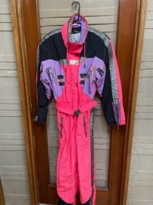 Vintage 90s Ski Suit One Piece Snowsuit Womens 8 Snow Bib Onsie Neon retro LUHTA