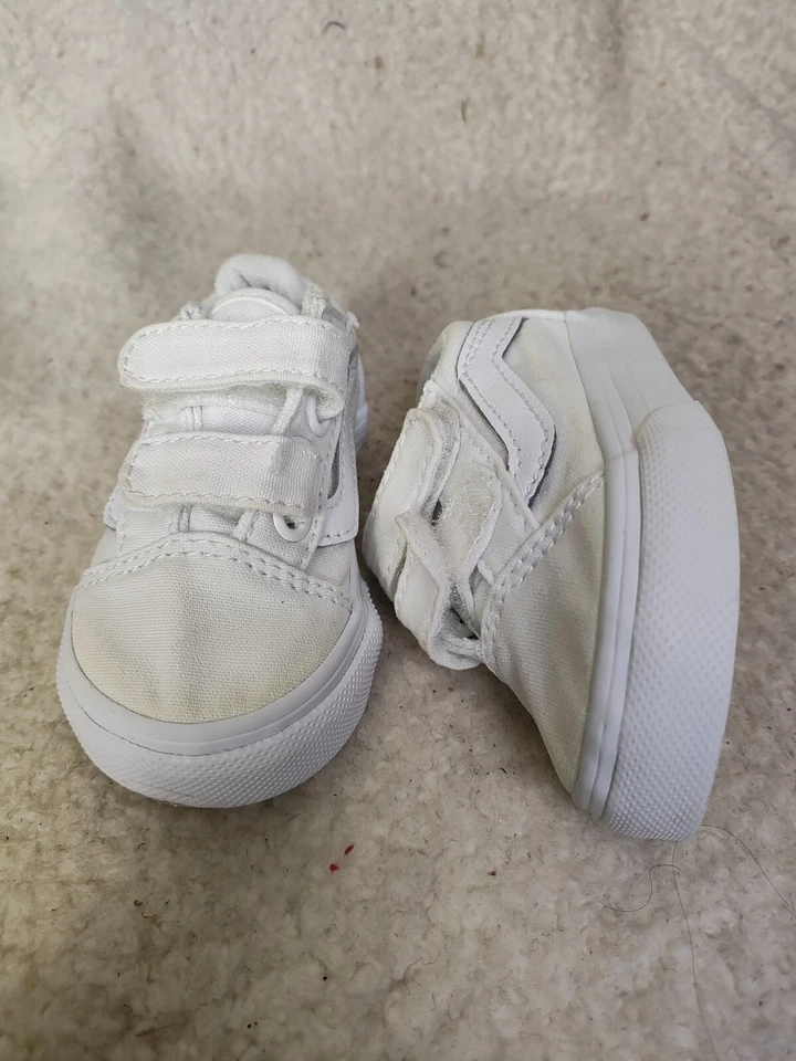 Vans Old Skool V Zapatillas Bebé 4 Blanco Lona Gancho Lazo Cómodo Zapatos Activos Foto 4 de 4