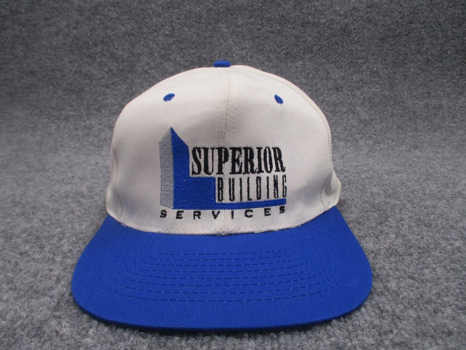 Vintage Superior Building Supply Hat Cap White Blue Snap Back Mens 90s