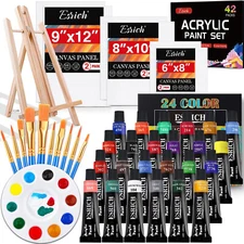 Acrylic Paint Canvas Set,42 Piece Professional Premium Paint Kit with 1 Wood Eas