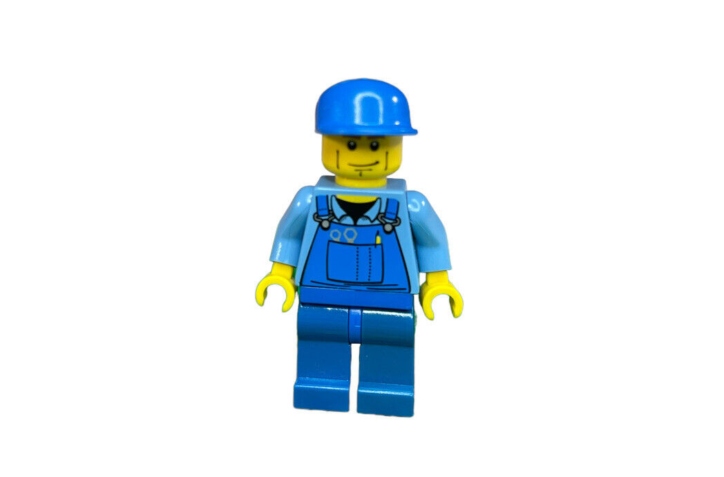 LEGO Town City Mechanic Minifigure w/Blue Overalls and Blue Baseball Hat Grimace