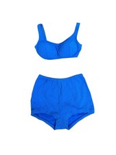 1960s two piece swimsuit by Jantzen blue textured high waist Size M