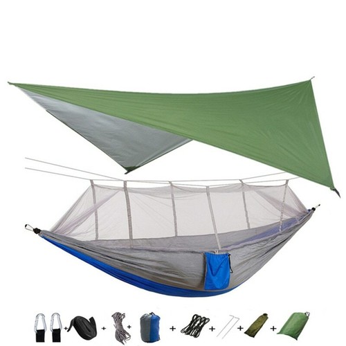 Hamaca de camping para 2 personas tienda mosquitera + cubierta de refugio lona impermeable contra la lluvia - Imagen 4 de 16