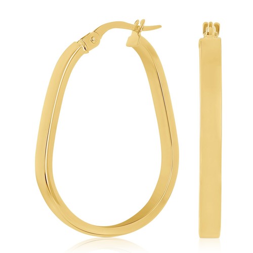 Italian 14k Yellow Gold Oblong Oval U-Shaped Hoop Earrings 1.1" 2.9mm 2 grams - 第 1/5 張圖片