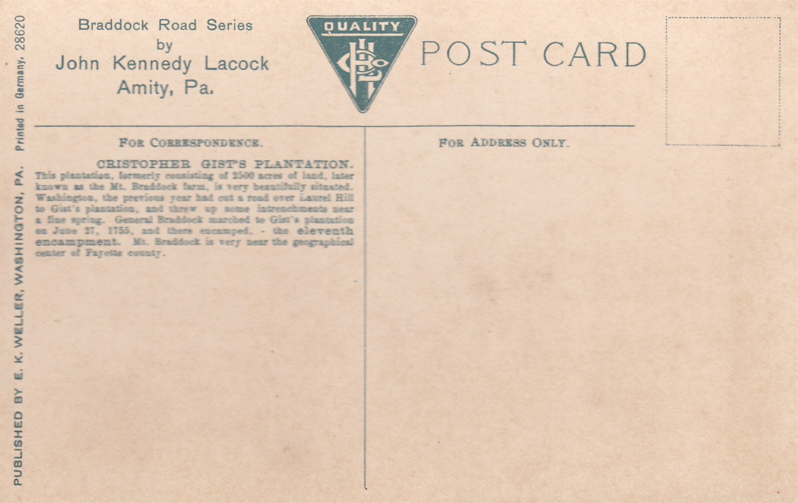 Mt Braddock, Pa Christopher Gist's Plantation eBay