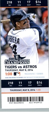 Houston Astros vs Detroit Tigers 5/8/2014 Full Ticket - Miguel Cabrera