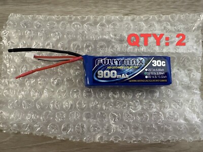 QTY 2 FULLYMAX 11.1 V 900mAh 9.99Wh 30C Lipo Lithium-Polymer Battery Blank Wires
