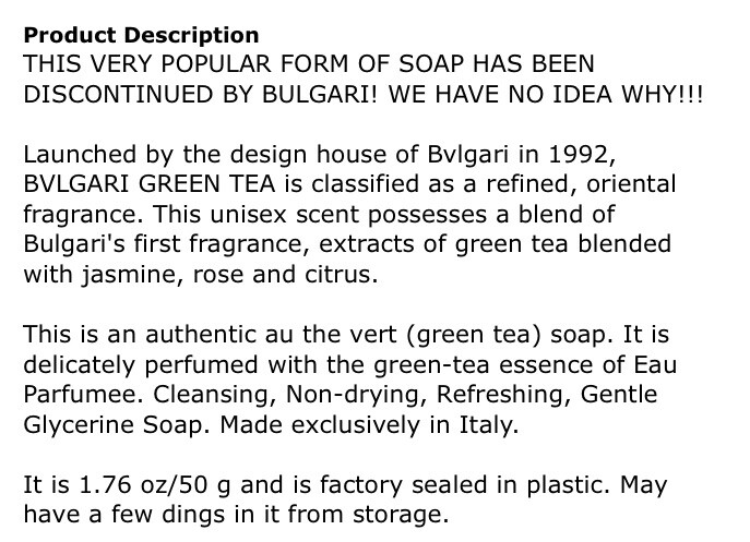 Bulgari Au The Vert Green Tea Glycerine Soap oz/50 g