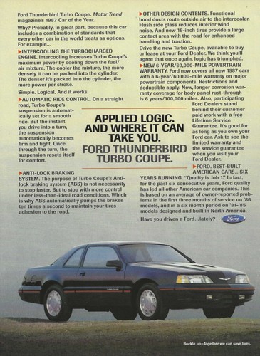 1987 Ford Thunderbird Vintage Magazine Ad Motor Trend Car of the Year T-Bird 87