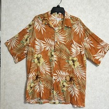 Vintage Pierre Cardin Men's Sz L Button Up Hawaiian Shirt Short Sleeve Orange