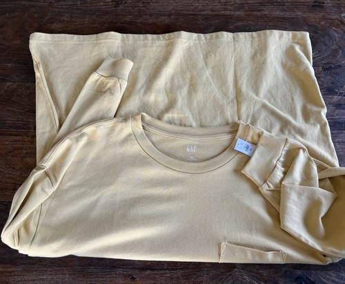 Camiseta GAP Manga Larga Algodón Pesado Camiseta Para Hombres XXL Francés Amarillo Almendra Nueva con Etiquetas - Imagen 6 de 21